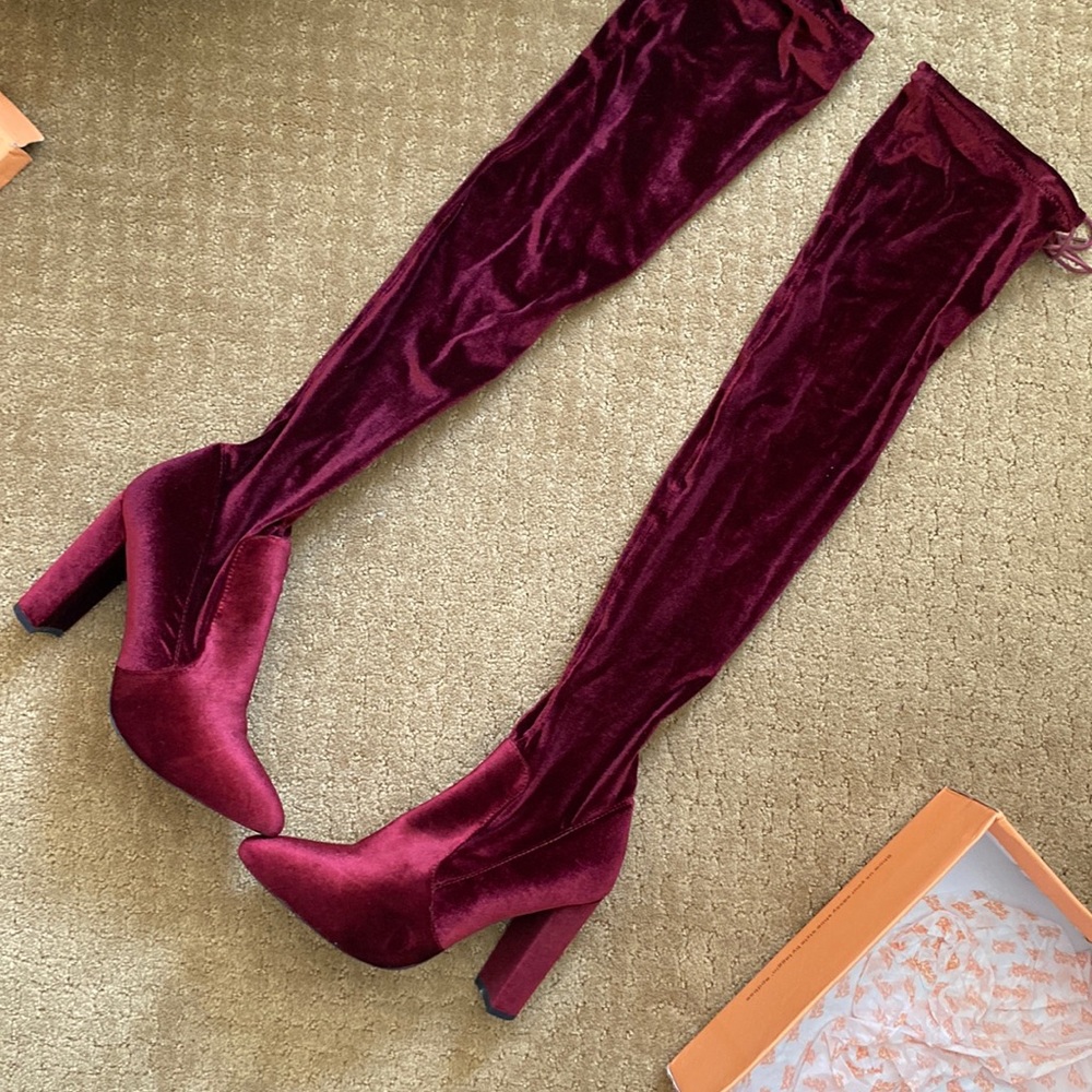 Bordo Velvet knee high boots